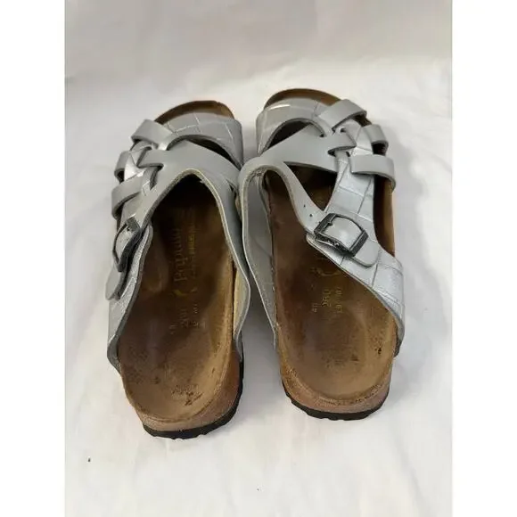 Birkenstock Papillio Pisa Silver Woven Slide On Sandals Sz 40/9 GS - Picture 4 of 7